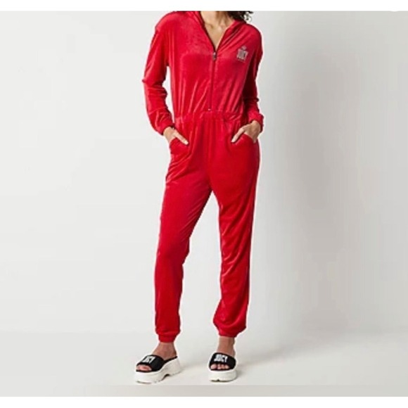 Juicy By Juicy Couture Long Sleeve Red Velour‎ Jumpsuit Size Small NWT Y2K 90s - Picture 5 of 9